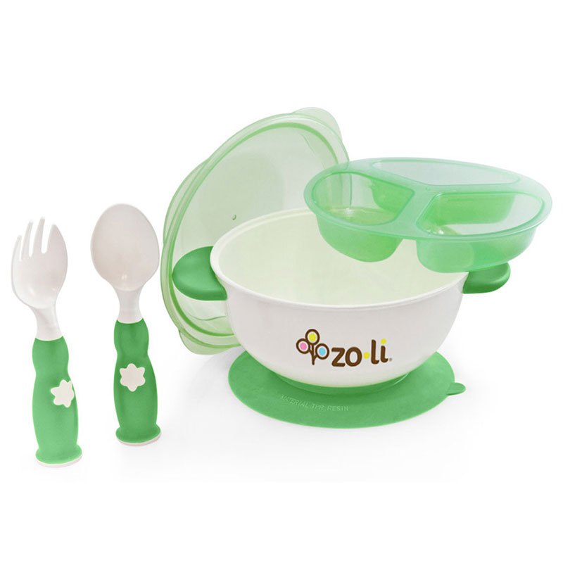 Zoli BF11SBKG01 带盖防滑婴儿吸盘可固定碗勺餐具套装 绿色 美国