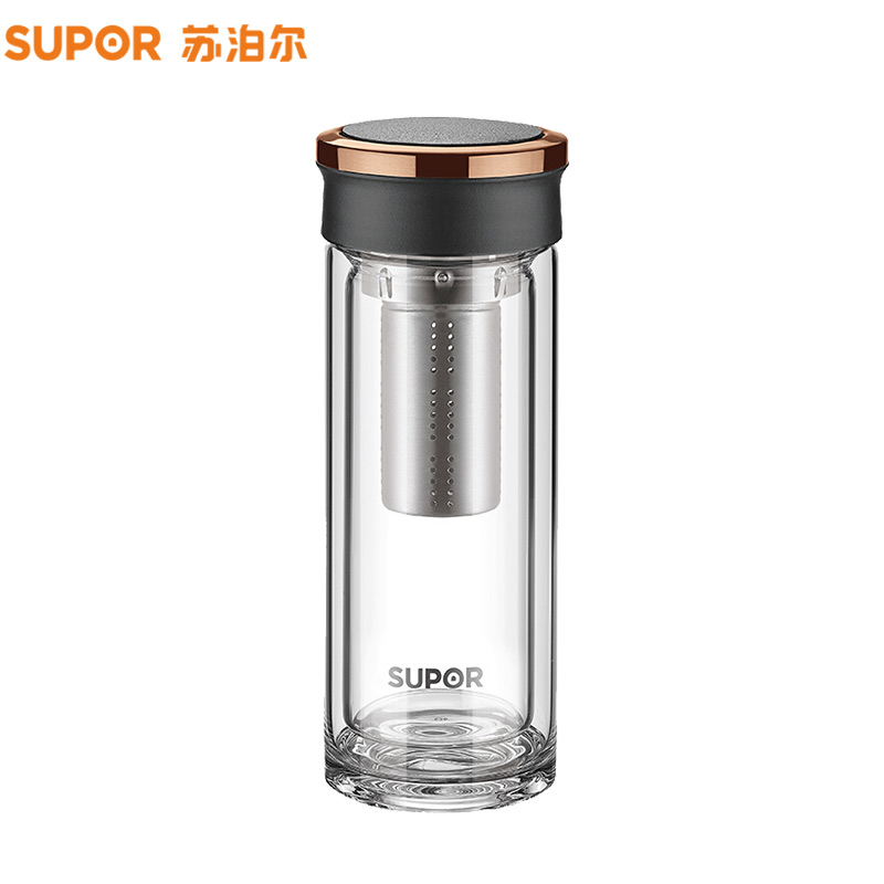 苏泊尔(SUPOR)集茶耐热玻璃杯KC38CK1 商务办公开会送礼水杯随行杯茶杯 双层高硼硅质感杯身热水杯隔热杯泡茶杯