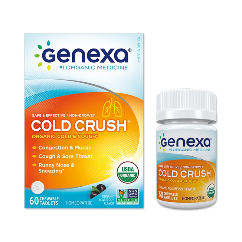Genexa Cold Crush 儿童舒缓伤风鼻塞喉咙痛咳嗽 3-11岁 不瞌睡 辅助睡眠 巴西莓口味 60片
