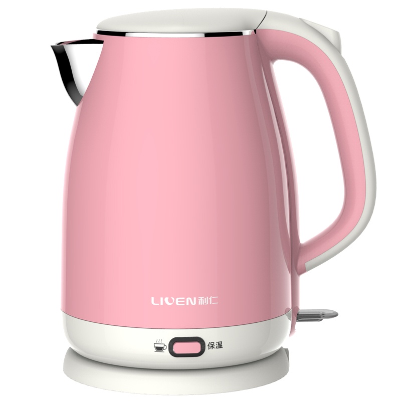 利仁(Liven)电热水壶SH-S1800D 粉色防干烧 1.8L双层防烫食品级304不锈钢快速烧水智能温控器一键保温