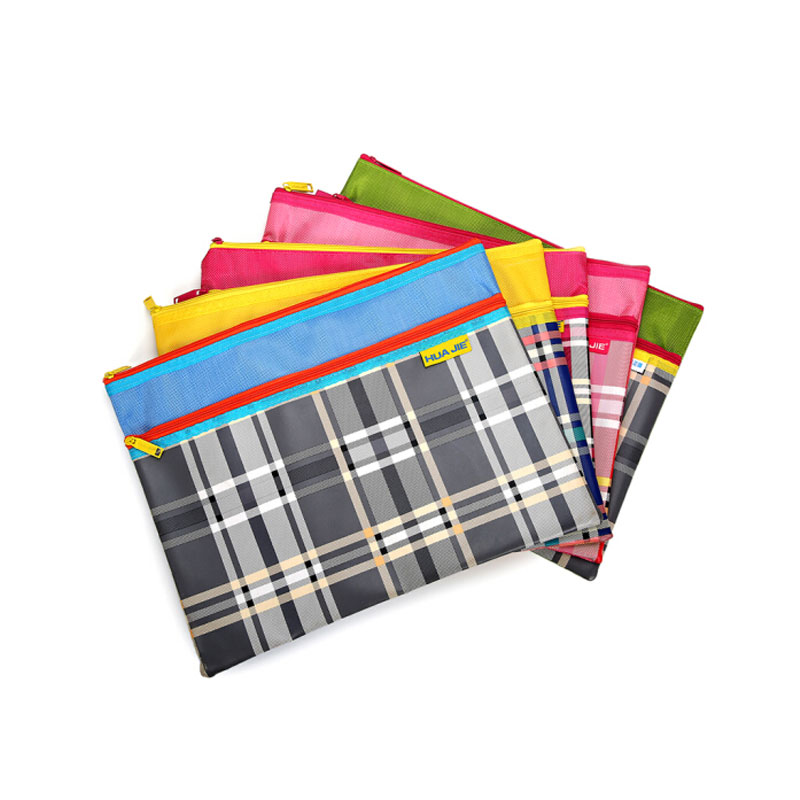 HUA JIE华杰 20个装 EN4523 A6 方格纹双层收纳袋 方格双层文件袋学生试卷资料手拎票据文具彩色收纳袋