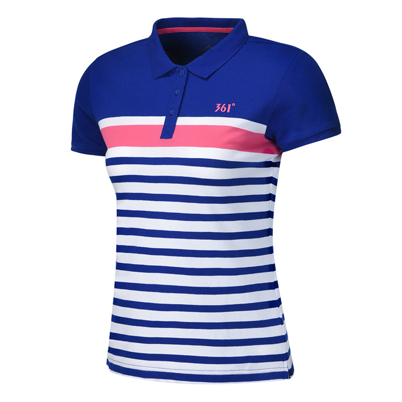 361°女装2018新款圆领常规款短运动T恤条纹时尚透气排汗休361度闲短袖