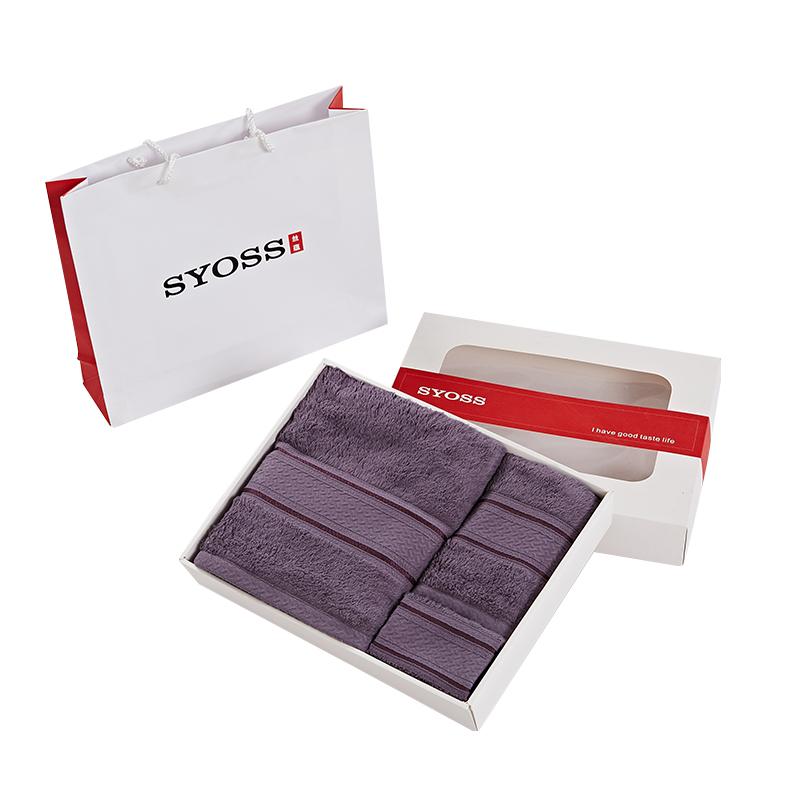 丝蕴(SYOSS)芳华系列方巾毛巾浴巾三件套礼盒纯棉吸水男女通用礼盒两种随机发