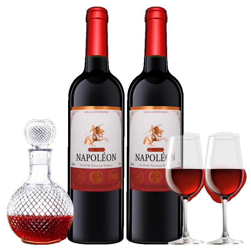 法国原瓶进口两瓶品鉴装 拿破仑传奇干红葡萄酒 750ml*2 赠酒杯*2+醒酒器