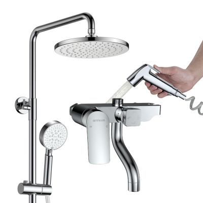 安华卫浴(ANNWA)全铜淋浴龙头淋浴花洒套装空气注入增压挂墙式多出水淋浴花洒带升降