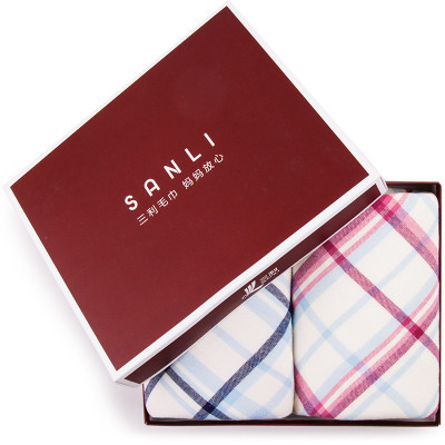 三利 纯棉纱布格纹系列毛巾 礼盒装AB版正反两用洗脸面巾 34×75cm