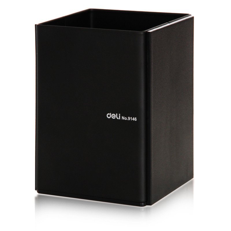 得力(deli)9146 金属钢制桌面笔筒 商务办公收纳盒 黑色