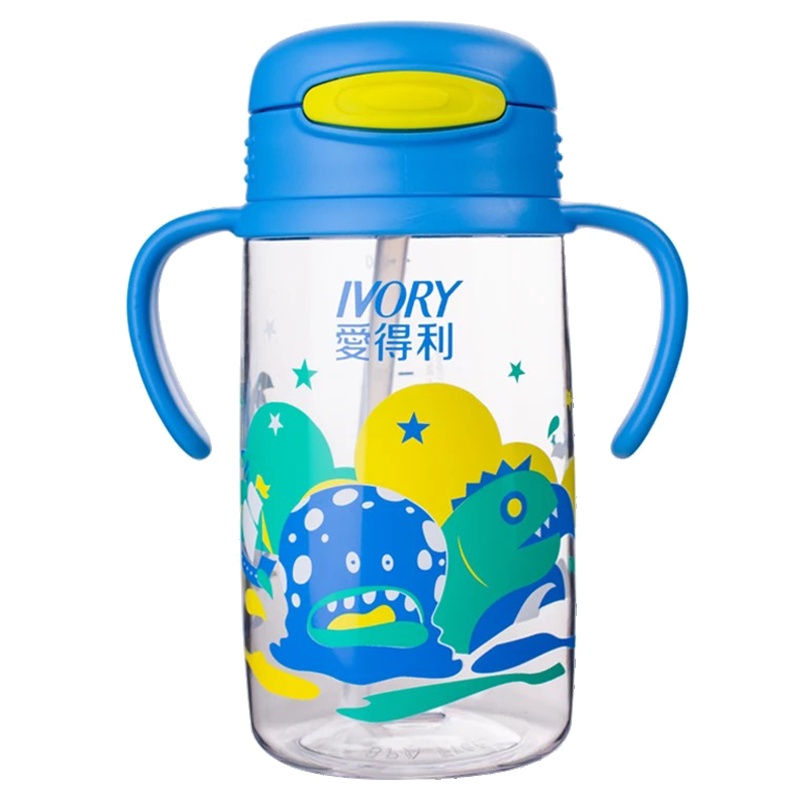 爱得利(IVORY)Tritan特丽透手柄吸管杯水杯400mL 蓝色