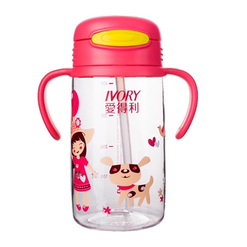 爱得利(IVORY)TRITAN特丽透带手柄吸管杯儿童400mL 红色