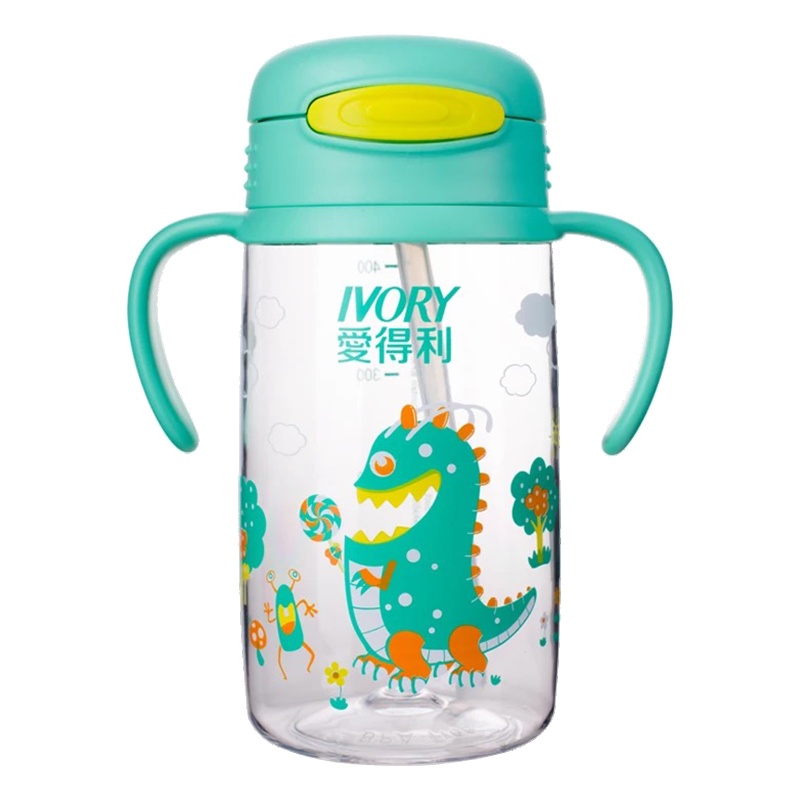 爱得利(IVORY) TRITAN特丽透带手柄吸管杯水杯 400mL 绿色