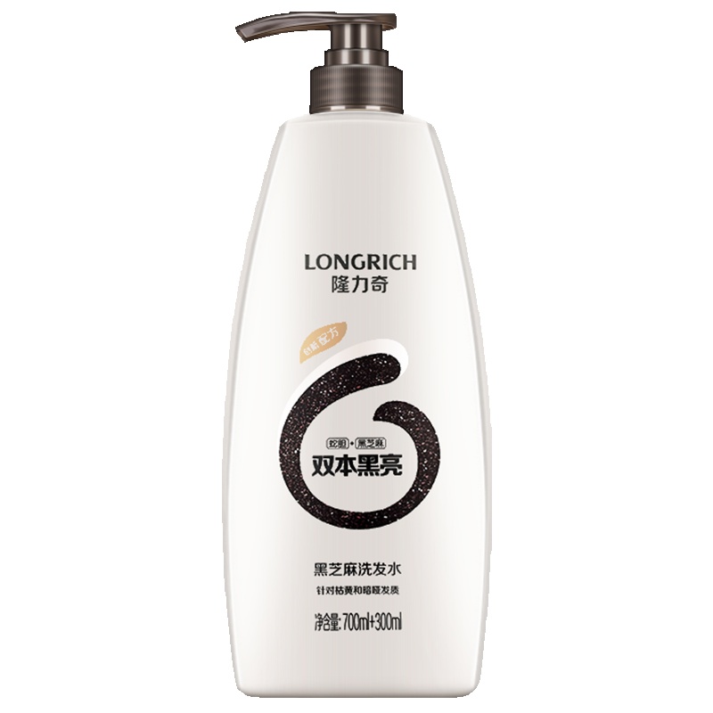 隆力奇700ml+300ml黑芝麻洗发水去屑止痒洗黑亮泽丰盈蓬松1L