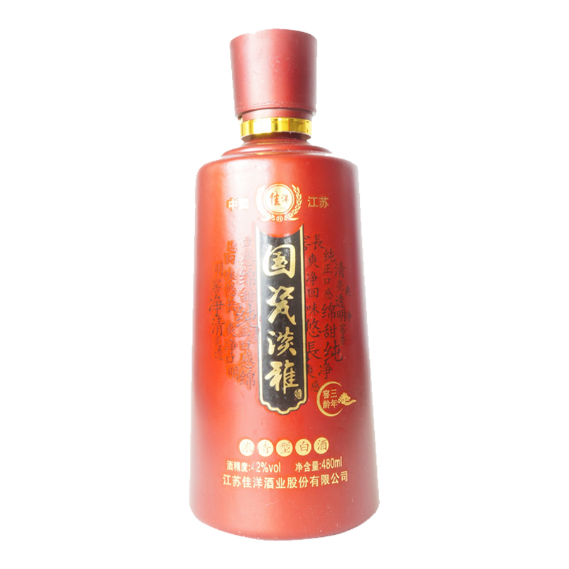 洋河镇佳洋股份出品 国瓷淡雅窖龄三年 42度 浓香型白酒 480ml 单瓶装