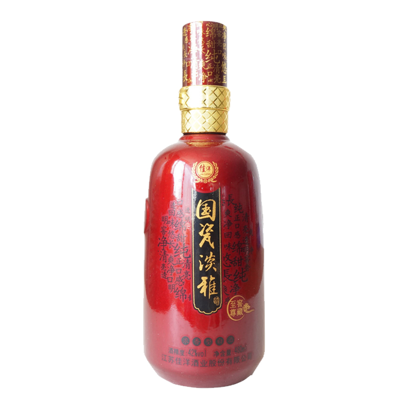 洋河镇佳洋股份出品 国瓷淡雅至尊窖藏 42度 浓香型白酒 480ml 单瓶装
