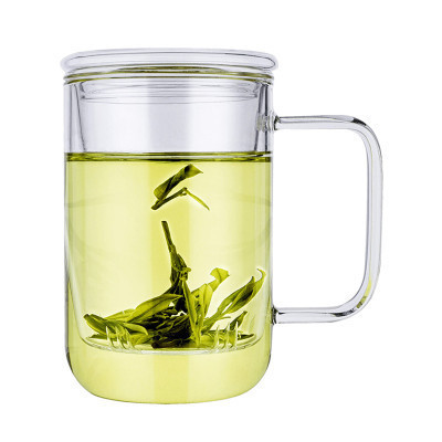 物生物(RELEA)君子杯创意玻璃杯不保温 带盖透明办公过滤茶杯男士水杯随手杯 花茶杯子420ml