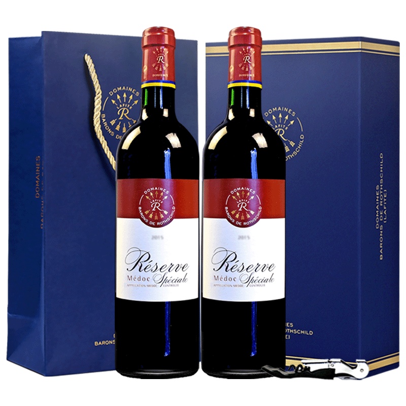法国进口红酒 拉菲珍藏梅多克干红葡萄酒名庄礼盒装750ml*2瓶