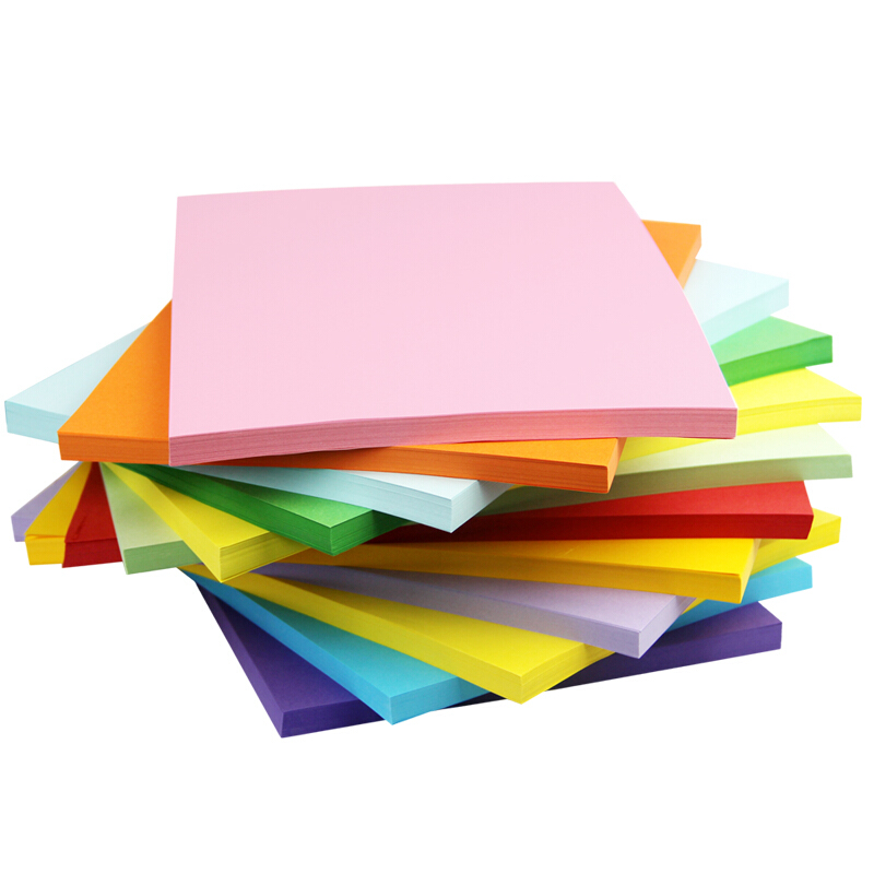 [精选]得力 A4彩色复印纸打印纸 彩纸卡纸 儿童手工折纸 A4 红色 颜色随机 100张 80g