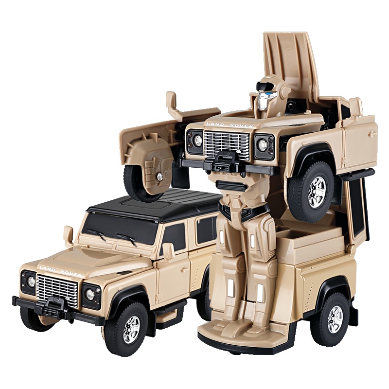 星辉(Rastar)路虎卫士变形合金车 带声光口袋机器人模型 变形金刚玩具车模62000 土黄色