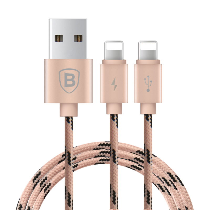 倍思(Baseus)苹果数据线二合一快充手机充电线 iPhoneX/8/7 Lightning接口 玫瑰金1.2米