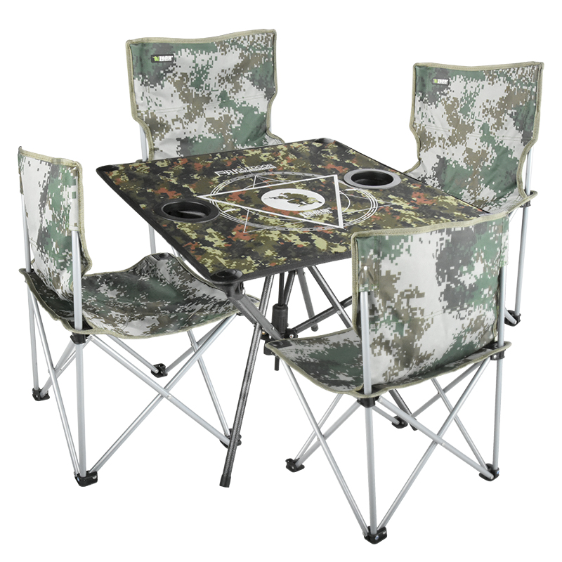 陆战旅 户外折叠桌椅五件套 便携 钓鱼烧烤露营自驾游装备套装 牛津布桌子+四个椅子