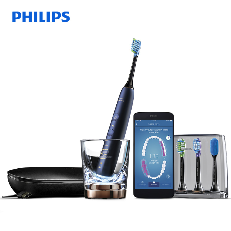 飞利浦(PHILIPS) 电动牙刷 HX9954/52 钻石亮白智能型 成人充电式 声波震动牙刷蓝牙版 五大模式智能计时
