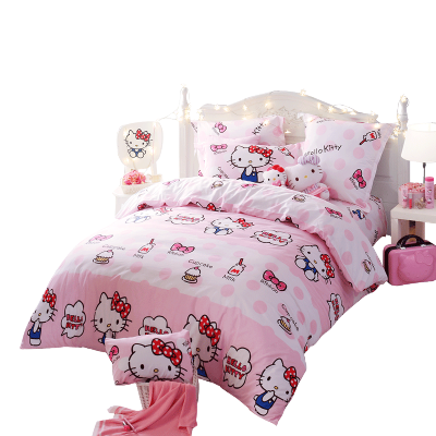 水星家纺 全棉卡通印花四件套 萌工厂 hellokitty四件套床上用品