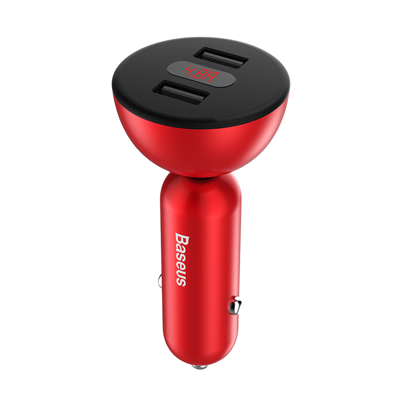 倍思(Baseus)车载充电器 汽车点烟器一拖二USB车充 12-24V 点烟口扩充 智能数显电压监测