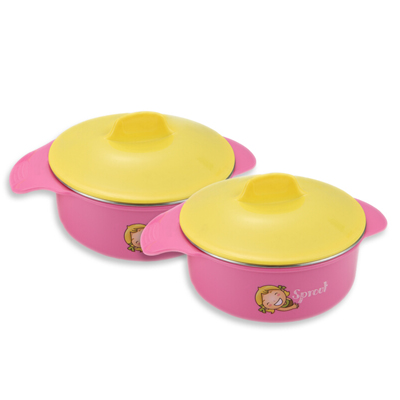 阳光飞歌 304不锈钢儿童碗 双层多用防烫耳朵有盖儿童婴儿碗2只装(红色款) FEX-3739