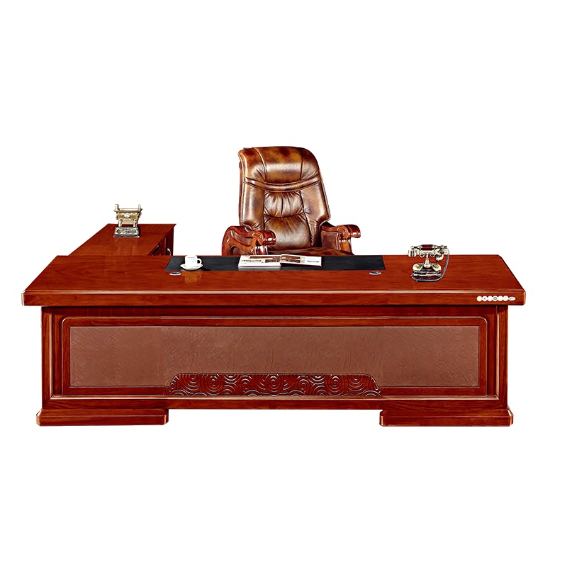 [万保]办公家具 办公桌 油漆办公桌 油漆大班台 现代中式老板桌经理桌红棕色实木