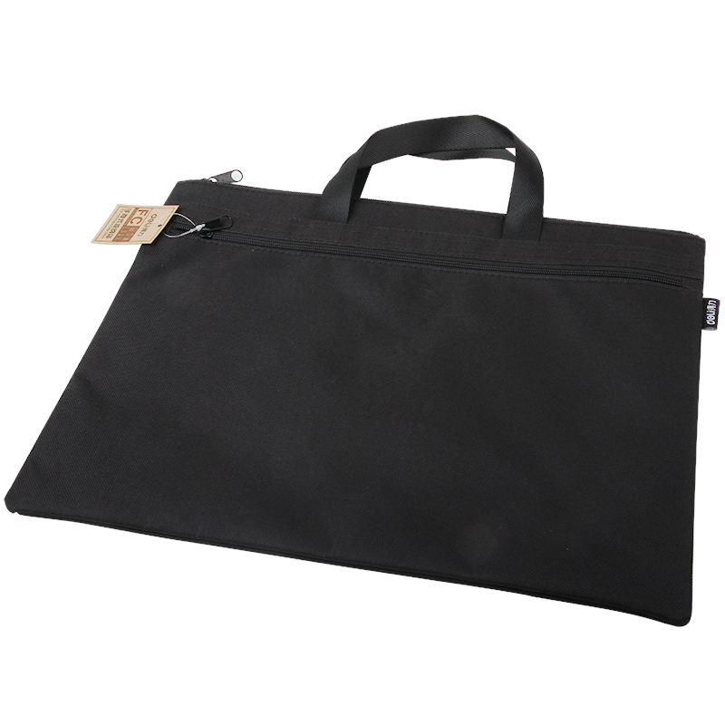 得力(deli)双层事务包拉链袋 手提商务会议包 39*29cm 黑色5840 10个装