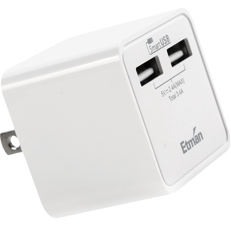 英特曼双USB充电器5V2a快速智能充电美标手机平板苹果通用插头