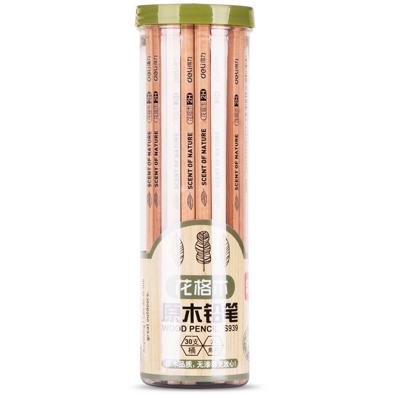 得力（deli）S939 2H 书写铅笔 原木色 30支/筒deliS939