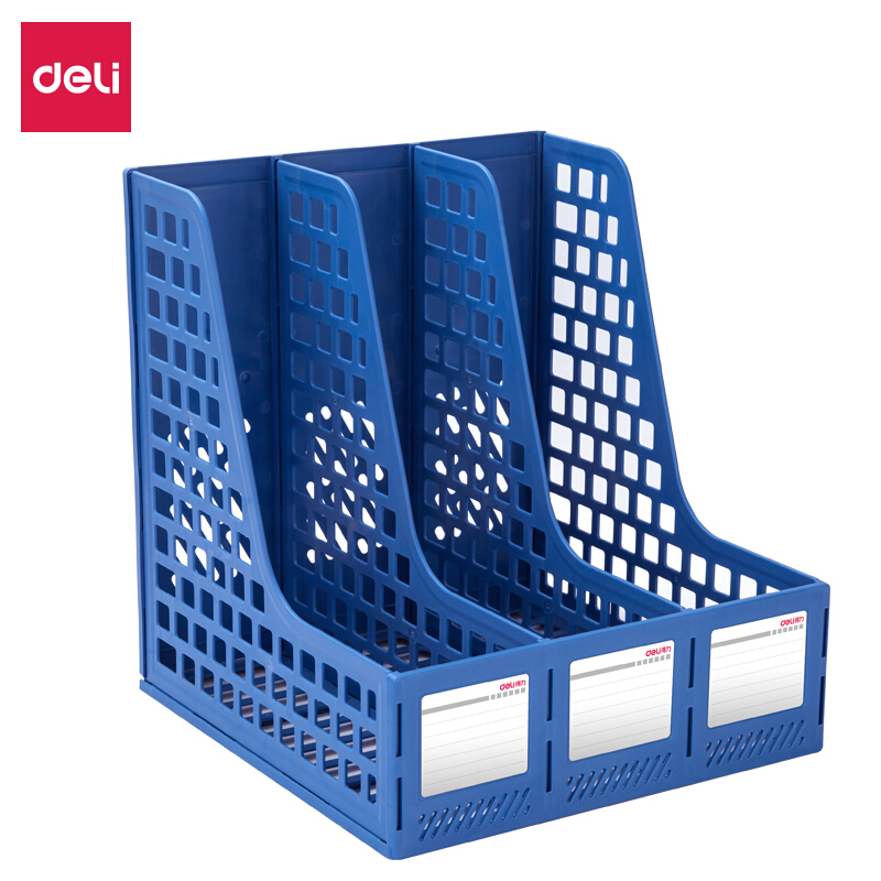 【精选】得力(deli) 办公用品 三栏/四联文件筐文件架资料架文件栏文件框 单个 33666 蓝/灰/黑