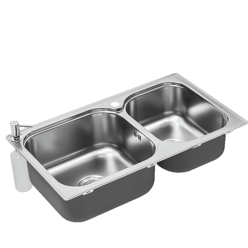 科勒(KOHLER)厨盆/水槽龙头套餐 丽笙 家用厨房加厚不锈钢大小水槽双槽洗菜盆洗菜池套餐K-72829T