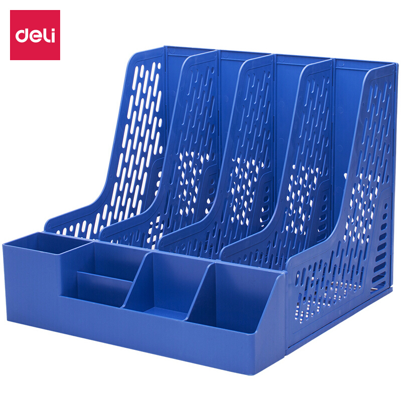 [精选]得力(deli)78981 加厚型带笔筒四联文件框/文件筐/文件栏/文件架 蓝色