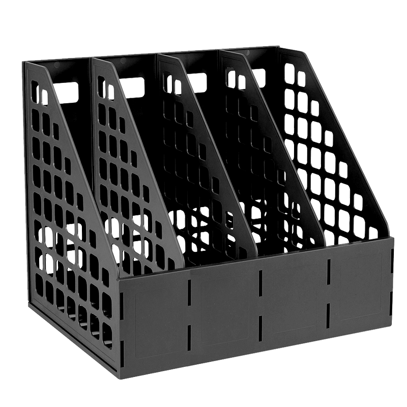 [精选]得力(deli) 文件架收纳文件栏筐办公用品创意桌面文件框资料架 四联78991 黑色