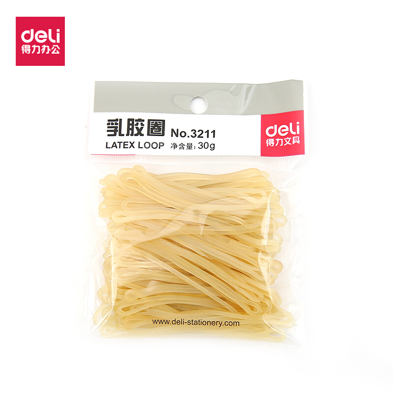 [精选]得力(deli) 橡皮筋 办公橡皮筋 皮筋 圆圈型 财务库房办公用品 3211乳胶圈(微黄)(30g/包)