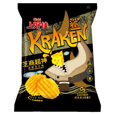 上好佳鲨波浪薯片浓郁芝士味90g休闲零食新口味大包装