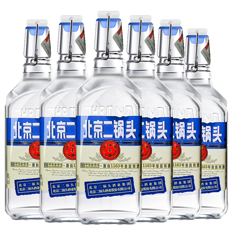 永丰牌北京二锅头清香型(出口型小方瓶)永丰二锅头蓝标42度(礼盒装)500ml*6瓶
