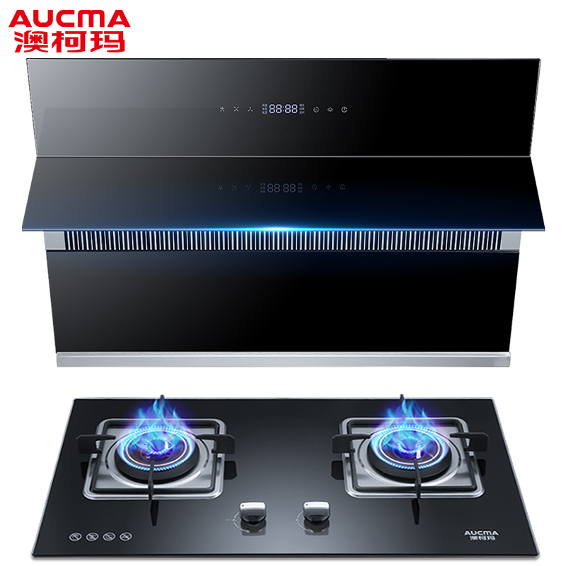 澳柯玛(AUCMA)侧吸式触控式抽油烟机燃气灶套餐MJ717+3D11B 19立方 天然气