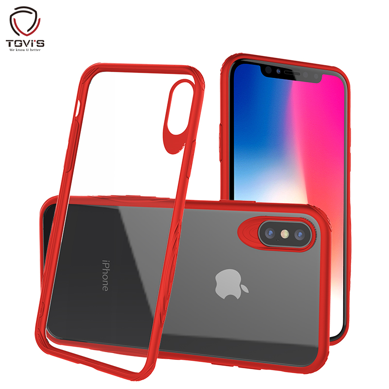 TGVI'S iPhone X手机壳全包防摔硅胶复古纹玻璃背板软边苹果X保护套 红色