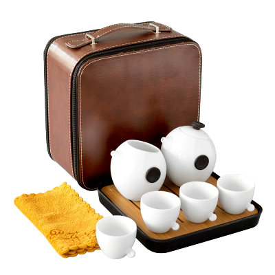 日式旅行茶具套装便携式包办公室家用羊脂玉德化白瓷礼盒 润系列旅行茶具正方(初晨)(不含盘巾)