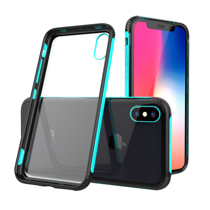 TGVI'S 苹果X手机壳四角防摔全包硬壳iPhoneX保护套硅胶软边超薄透亮 蓝色