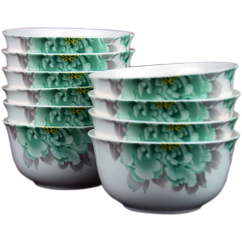 金禹瑞美REMEC 碗 金钟反口碗 绿波骨瓷4.5英寸10个装 米饭碗 陶瓷碗 汤碗 小碗
