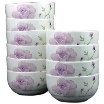 金禹瑞美REMEC 碗 韩式米饭碗 紫百合骨瓷4.5英寸10个装 陶瓷碗 汤碗 小碗