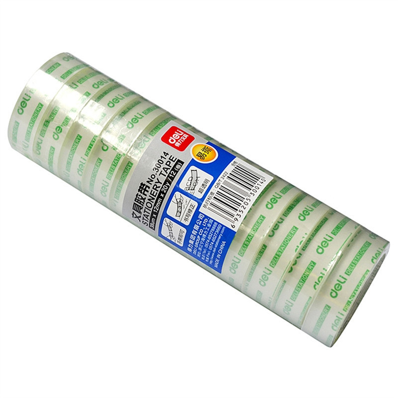 [精选]得力(deli)30014透明文具胶带 封箱胶带12mm*18y*38um(12卷/筒)