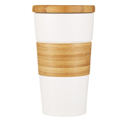 特美刻马克杯竹盖带盖水杯咖啡杯白色陶瓷杯翟至味同款茶杯子TCL1322 450ML