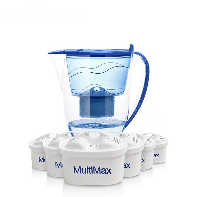 爱泉仕(AquaSelect)净水壶 炫彩蓝 便携式 净水器 复合超滤净水壶 滤水无碳粉 3.5升 一壶六芯