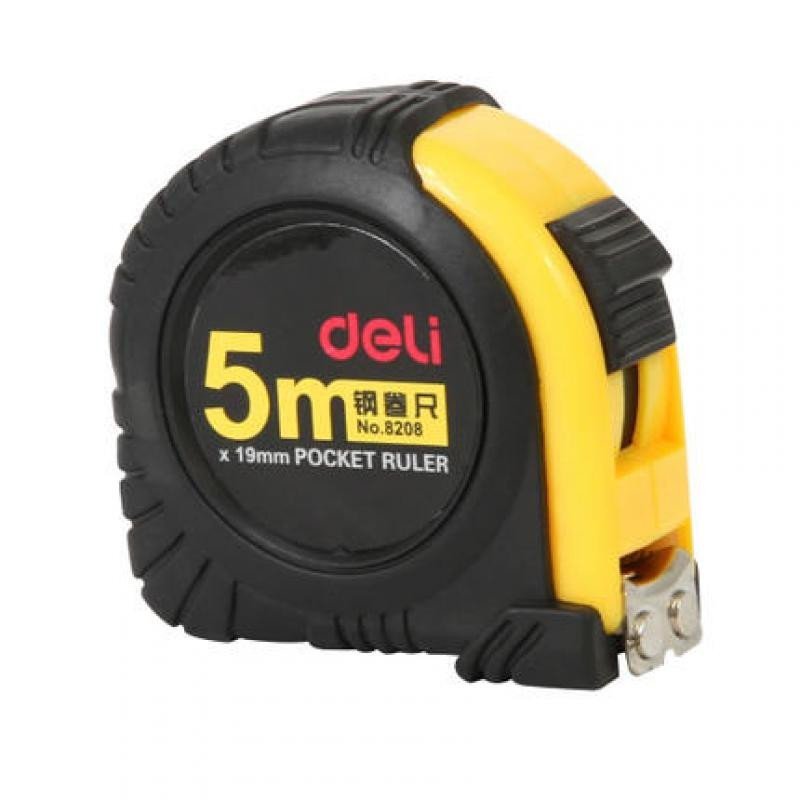 【精选】得力（deli ） 8208 卷尺 5米钢卷尺 5m*19mm 加宽型 包胶防摔