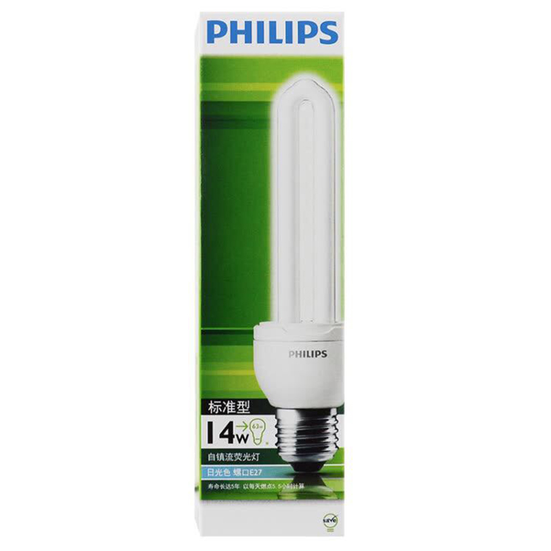 飞利浦(Philips) 14W E27 2U节能灯泡 6500K白光 12只 (单位:件)