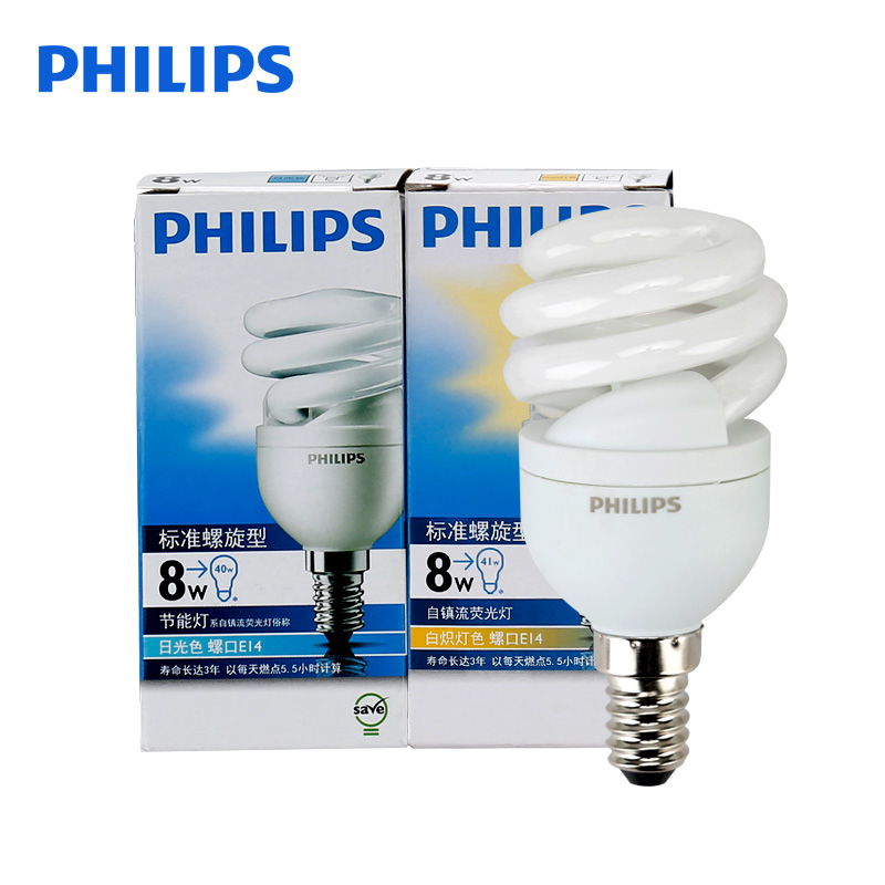 飞利浦(Philips) 8W E14 螺旋节能灯泡 6500K白光 48只 (单位:件)